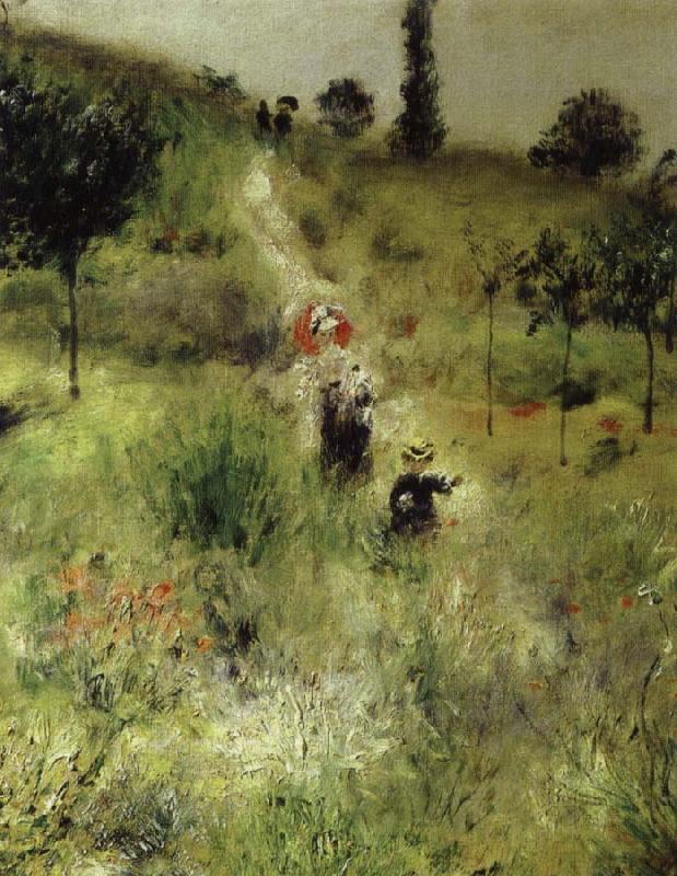 Pierre Auguste Renoir uppfor backen genom hogt gras oil painting image